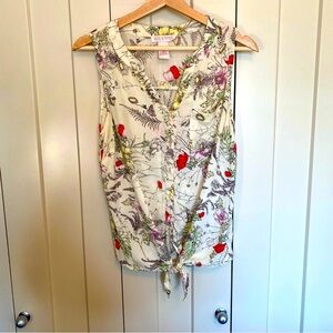 Anthropologie- 🌹Rose & Thyme Cream Red Sleeveless Tie Front Blouse
